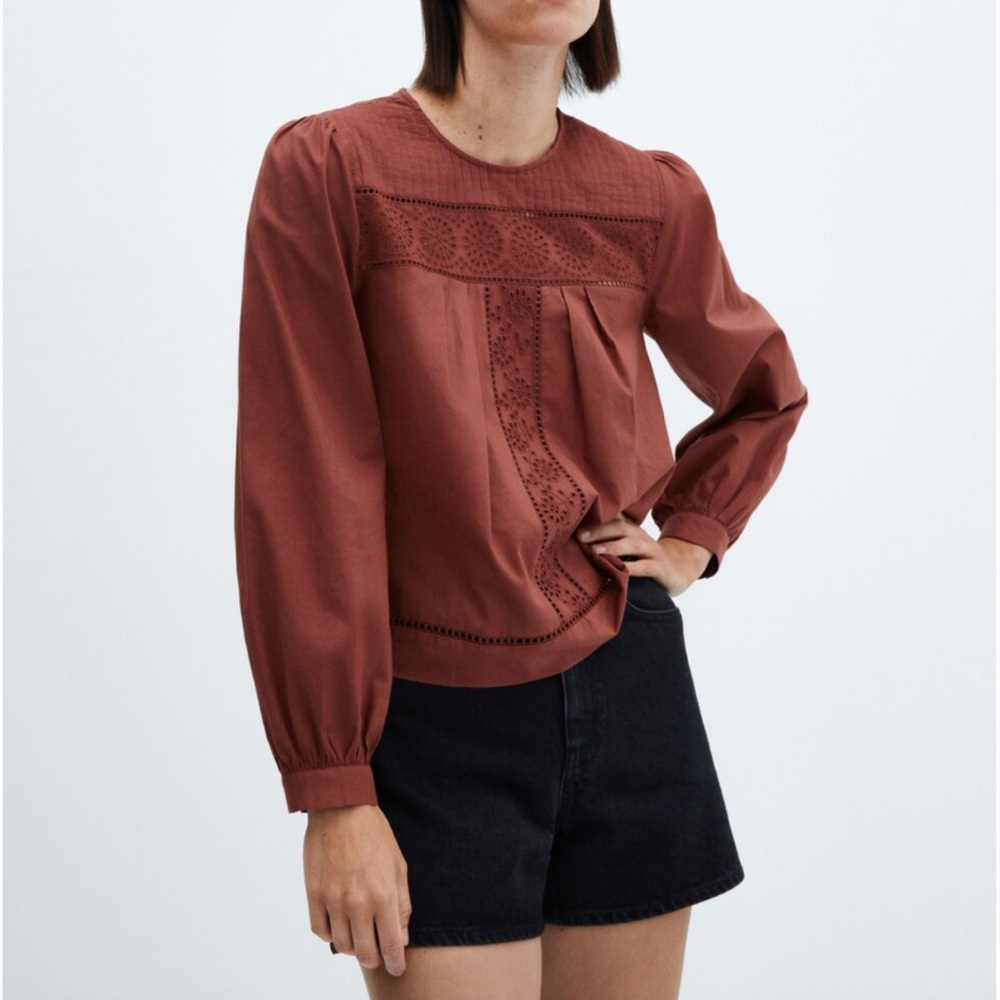 MANGO burgundy eyelet blouse NWOT